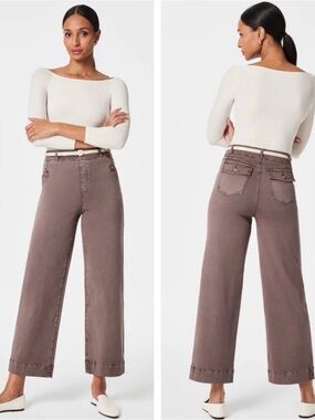NEW Spanx Stretch Twill Cropped Wide Leg Pants Smoke colorway